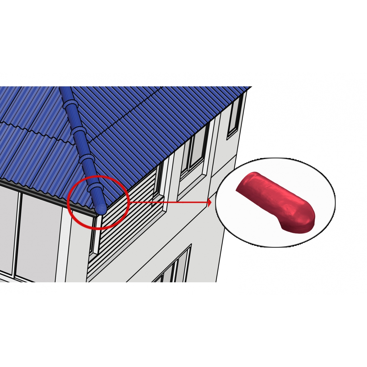 โอฬาร ครอบหางมน หลังคา3ลอน,4ลอน สีแดงประกายทับทิม
