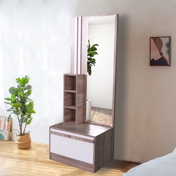 DELICATO โต้ะเครื่องแป้ง(แบบยืน) รุ่น อปาเช่ ขนาด 60x44x170 ซม.สีทูโทน น้ำตาลอ่อน/ขาว