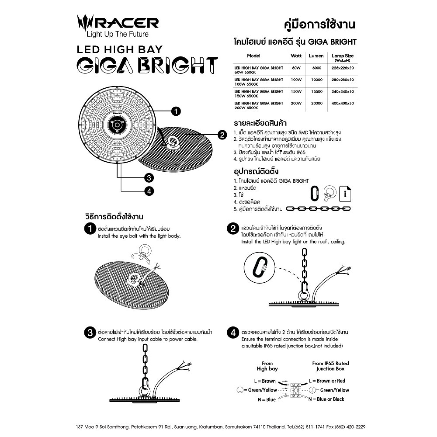 RACER โคมไฟแอลอีดีไฮเบย์ 200W รุ่น GIGA BRIGHT แสงเดย์ไลท์