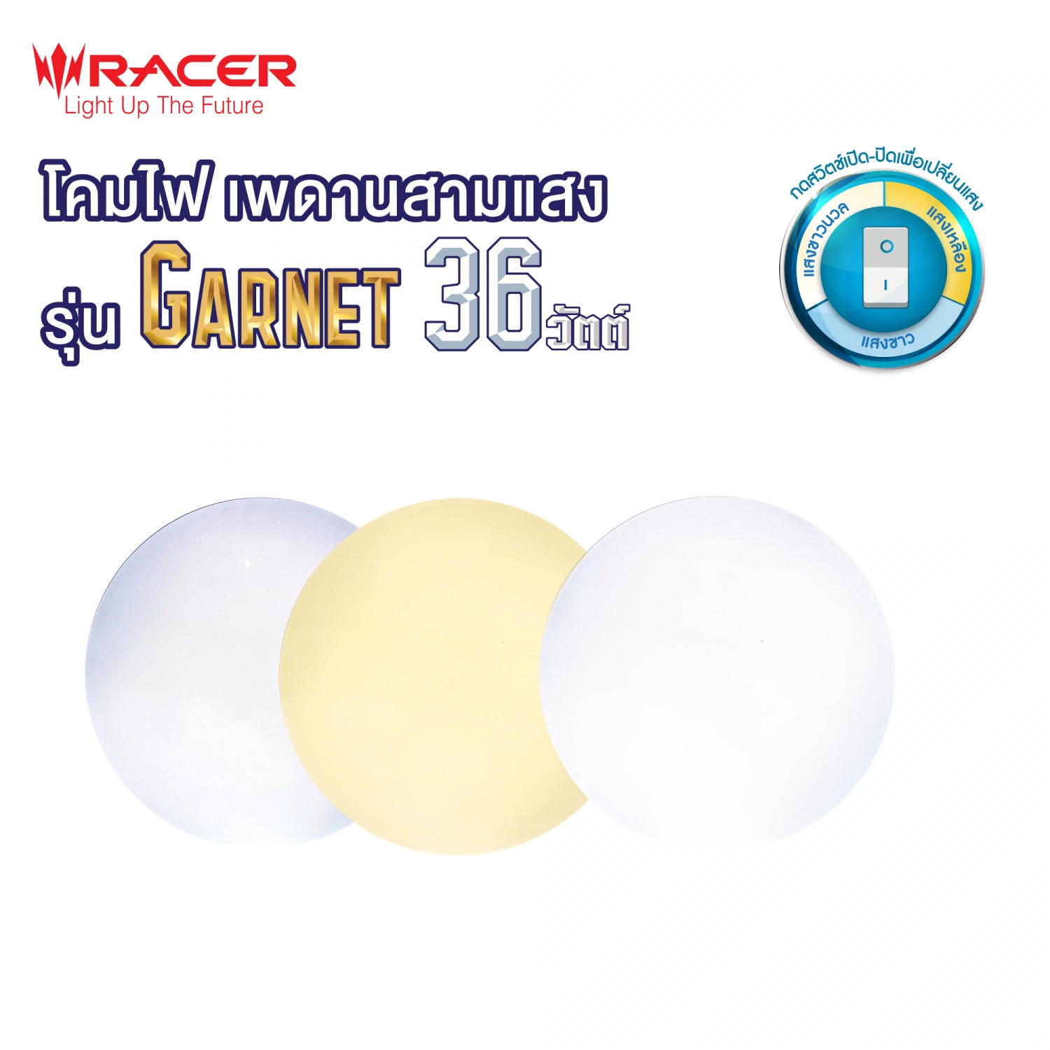 RACER โคมไฟเพดาน แอลอีดี สามแสง 36 วัตต์ รุ่น การ์เนต 02