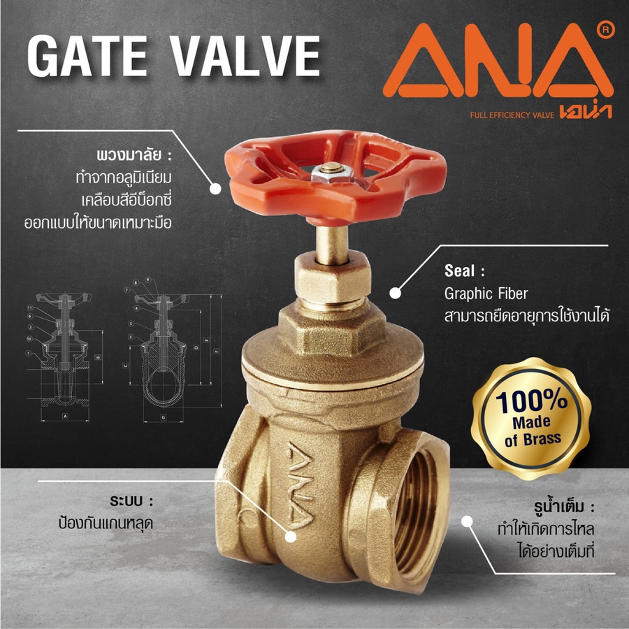 ANA ประตูน้ำทองเหลือง 2" รุ่น GV104