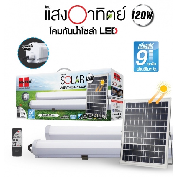 HI-TEK โคมกันน้ำโซล่าเซลล์ LED 60CM 120W แสงขาว