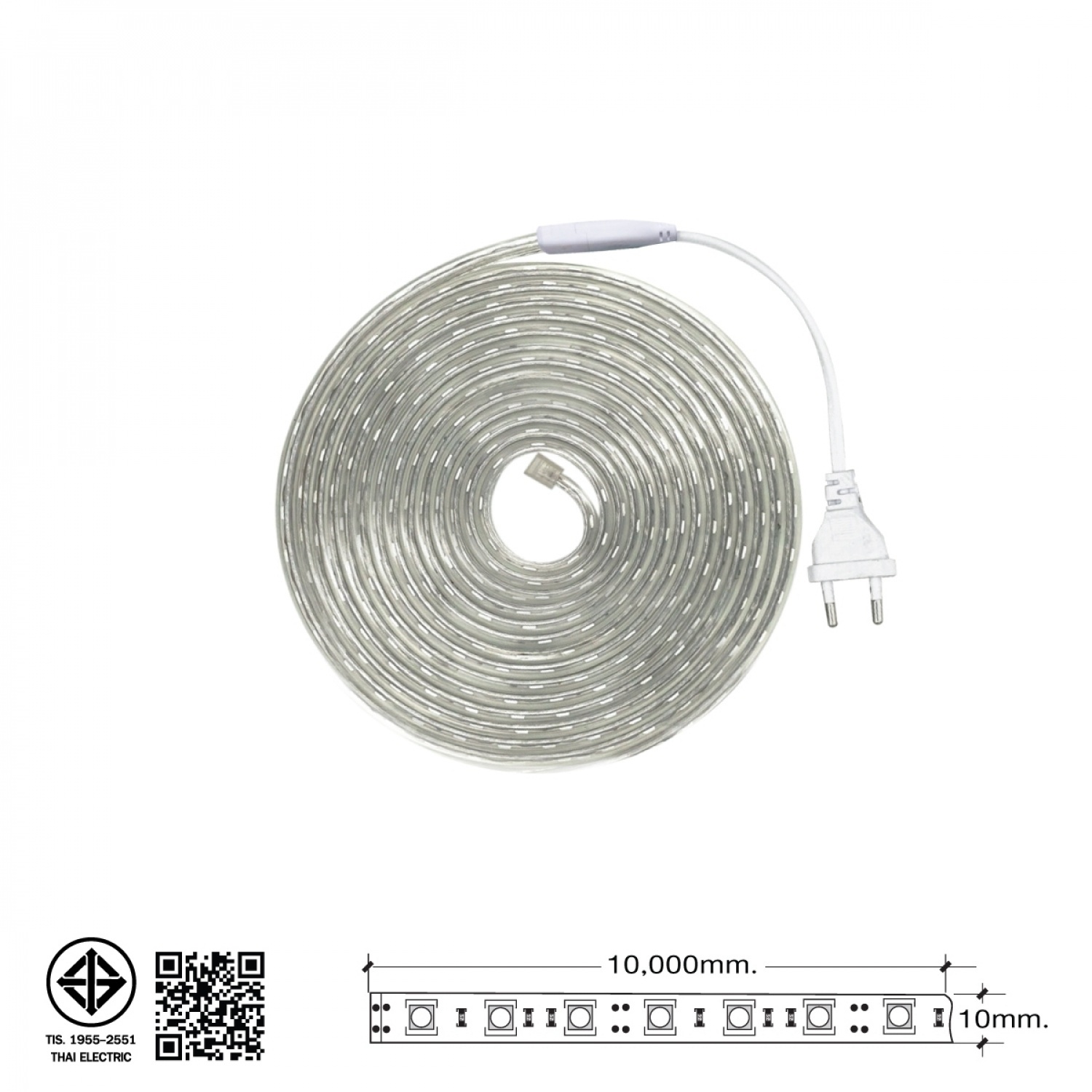 HI-TEK ชุดไฟแอลอีดีเส้นริบบิ้น 2835/120LED 220V 10M แสงขาว