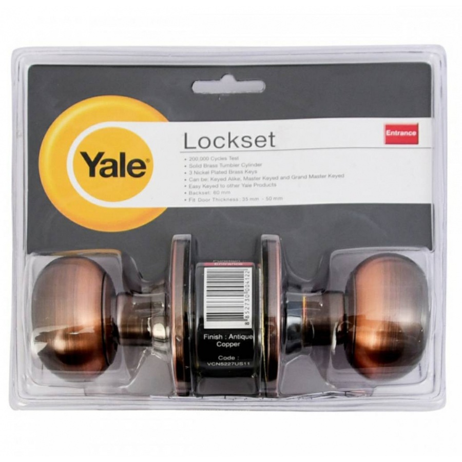 YALE ลูกบิดห้องทั่วไป หัวลูกจันทองเหลือง จานใหญ่ รุ่น KN-VCN5227US11 สีทองแดงรมดำ