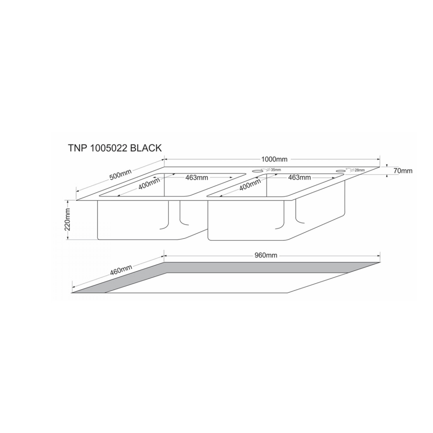 TECNOGAS ซิงค์ฝัง 2 หลุม TNP1005022BLACK