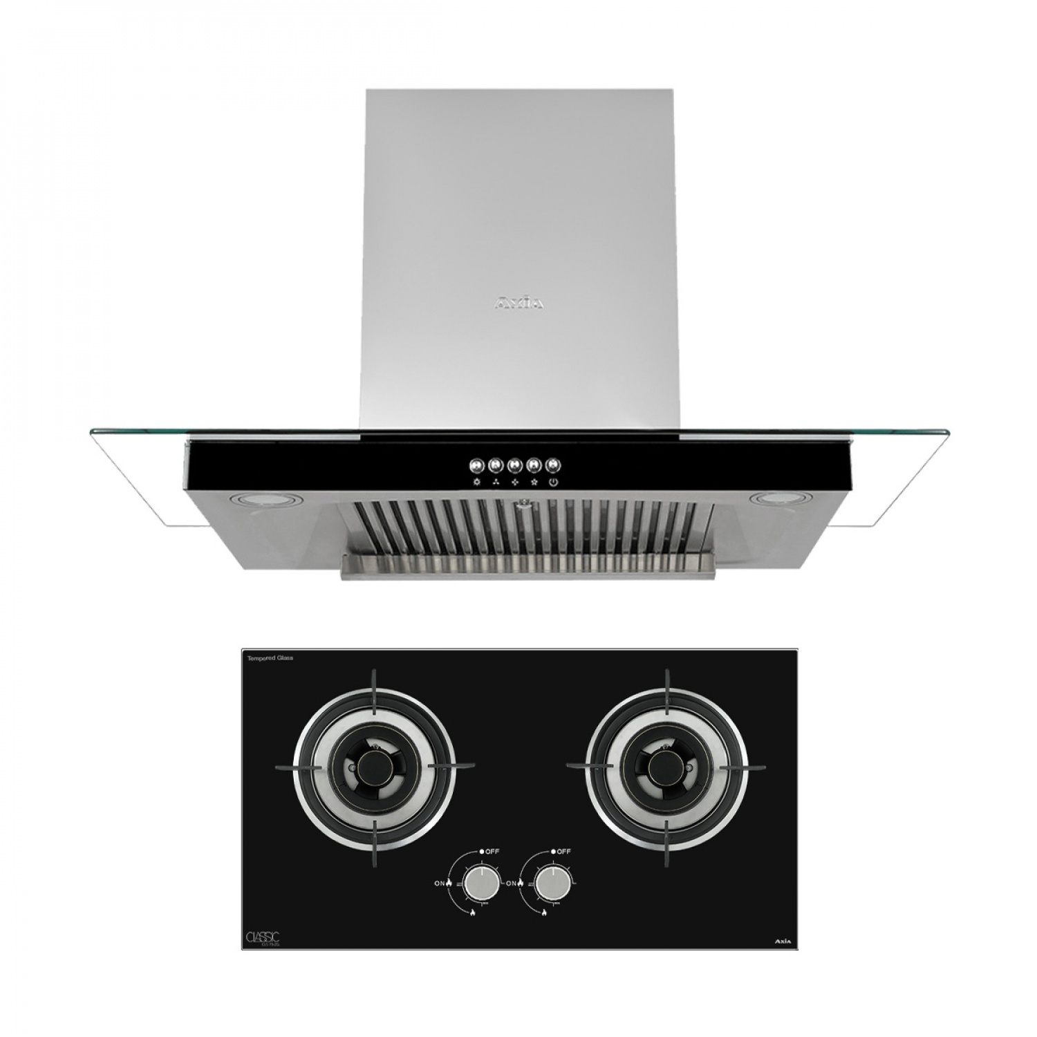 AXIA ชุดเซ็ทเครื่องดูดควันแบบกระโจม รุ่น T8- 90 + เตาฝัง รุ่น CLS76-2G