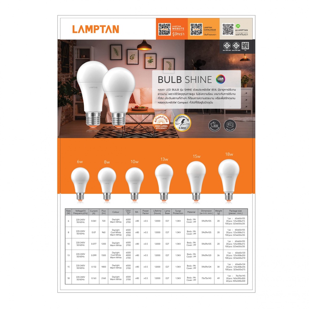 LAMPTAN หลอดไฟ LED BULB E27 10W รุ่น SHINE แสงเดย์ไลท์