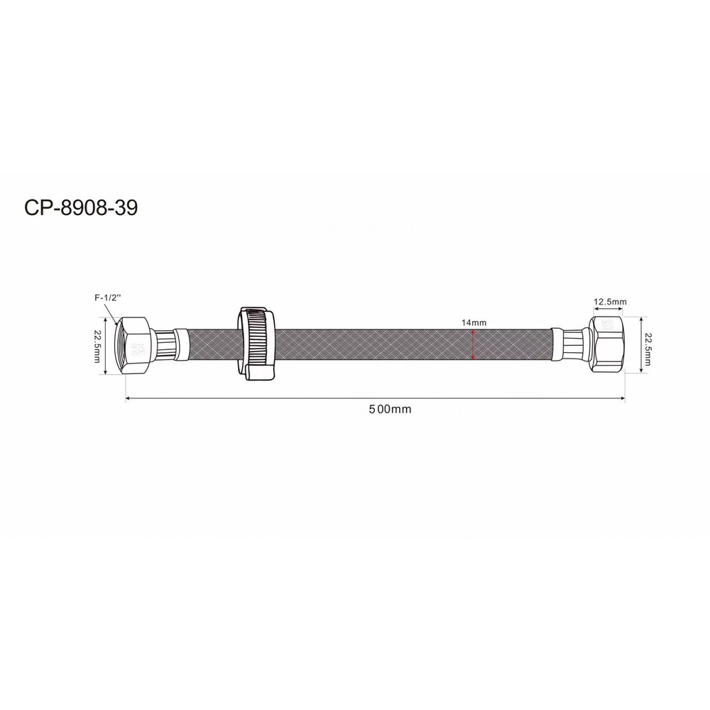 Verno สายถักน้ำดีสแตนเลส 304 หัวน๊อตทองเหลืองแท้ รุ่น 8908-23-SS ขนาด 50 ซม.