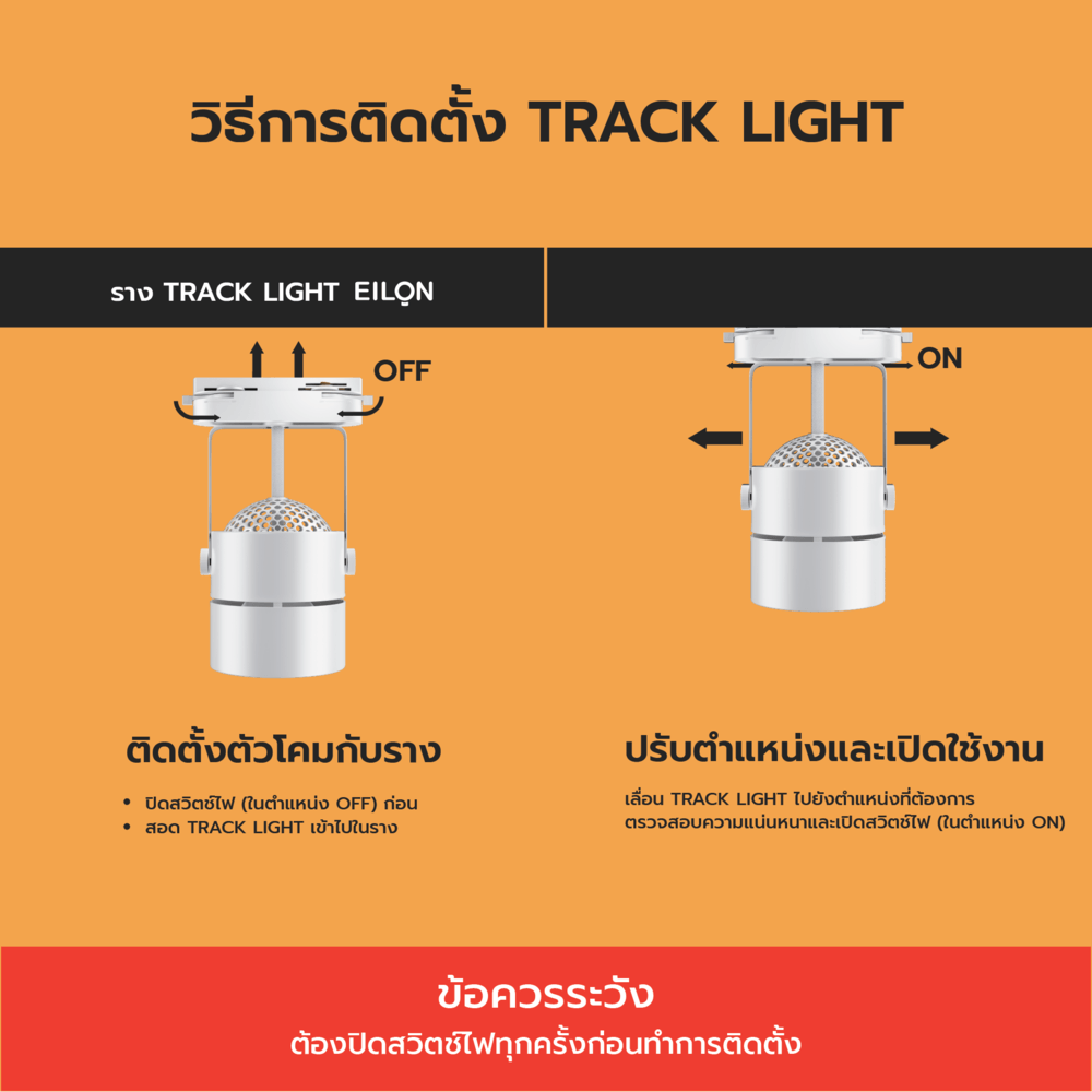 EILON แทร็กไลท์ LED หน้ากลม 6W รุ่นTP-RTL-W6WWแสงวอร์มไวท์ สีขาว