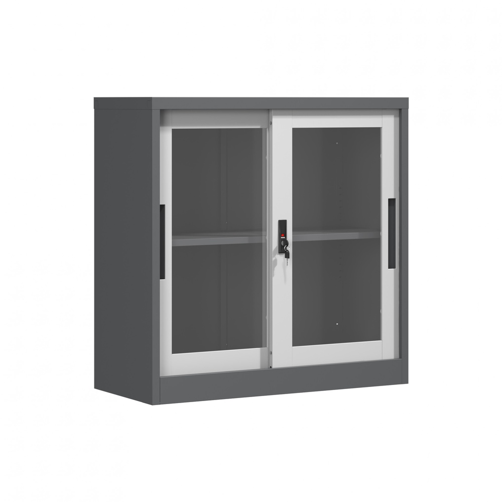 SMITH  ตู้เก็บเอกสารแบบกระจกบานเลื่อน  รุ่น Arlo ขนาด 40x90x90ซม. สีขาว-เทา
