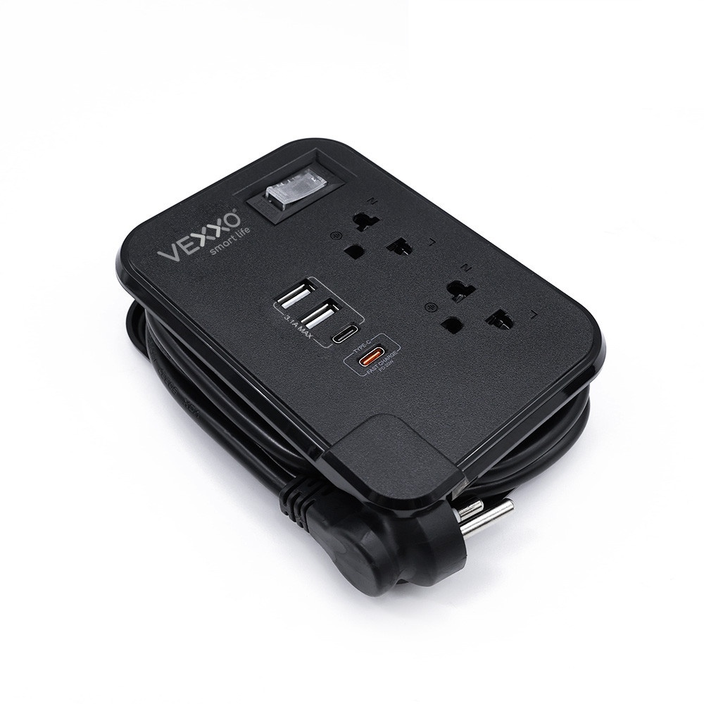 VOX รางปลั๊กไฟ 2 ช่อง 1 สวิตซ์  2 USB 2 Type C PD20W Fast charge รุ่น  F5ST3-NOB2-2134 1 เมตร. สีดำ