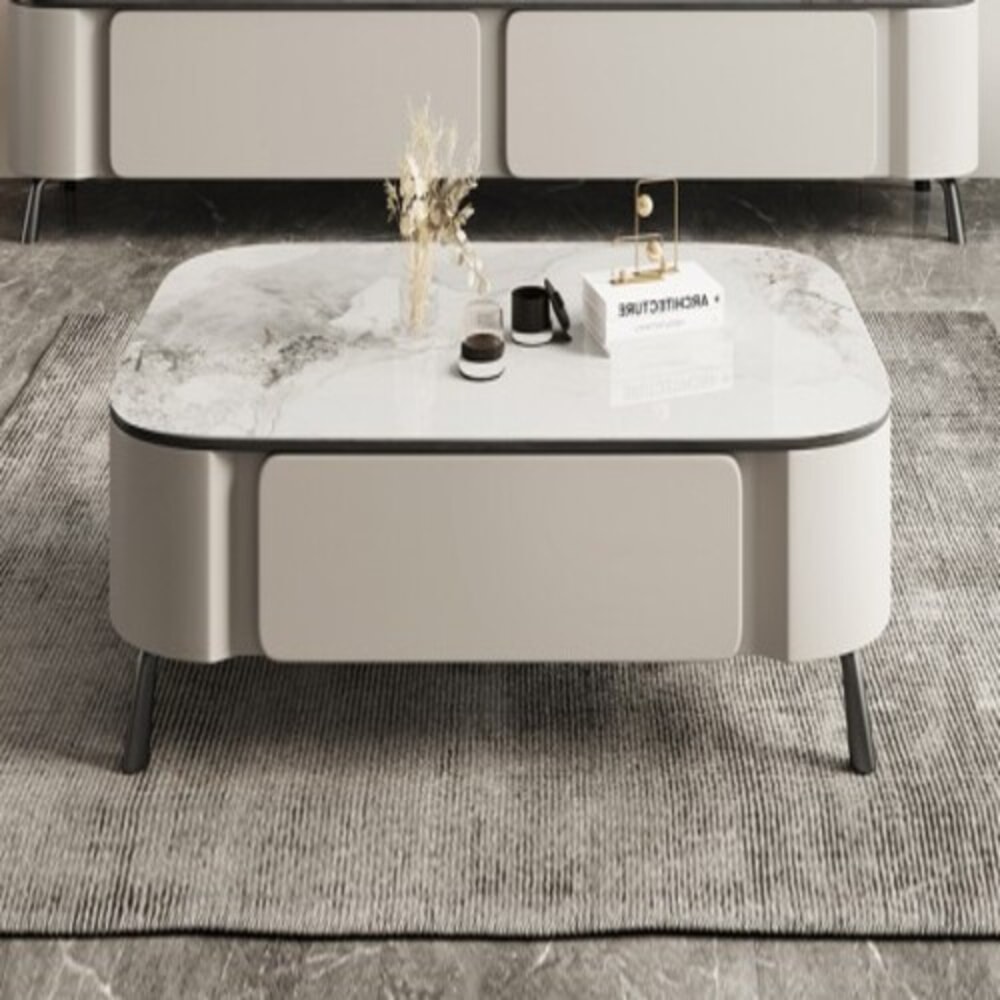 DELICATO โต๊ะกลางหน้าท็อปหินอ่อน รุ่น ZENO ขนาด 130x70x40 ซม. สีเทามิสต์เกรย์