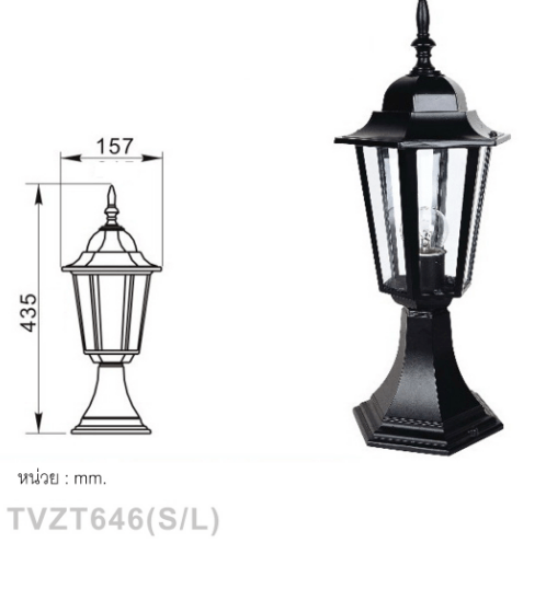 EILON โคมไฟหัวเสา ทรงคลาสสิค สูง 435mm รุ่น TVZT646 สีดำ