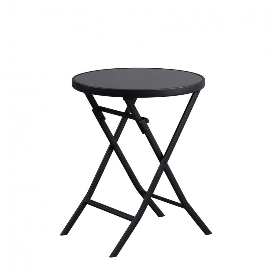 TABIO โต๊ะพับอเนกประสงค์หน้ากระจกทรงกลม รุ่น Glaze Black ขนาด 60x60x75 ซม. สีดำ