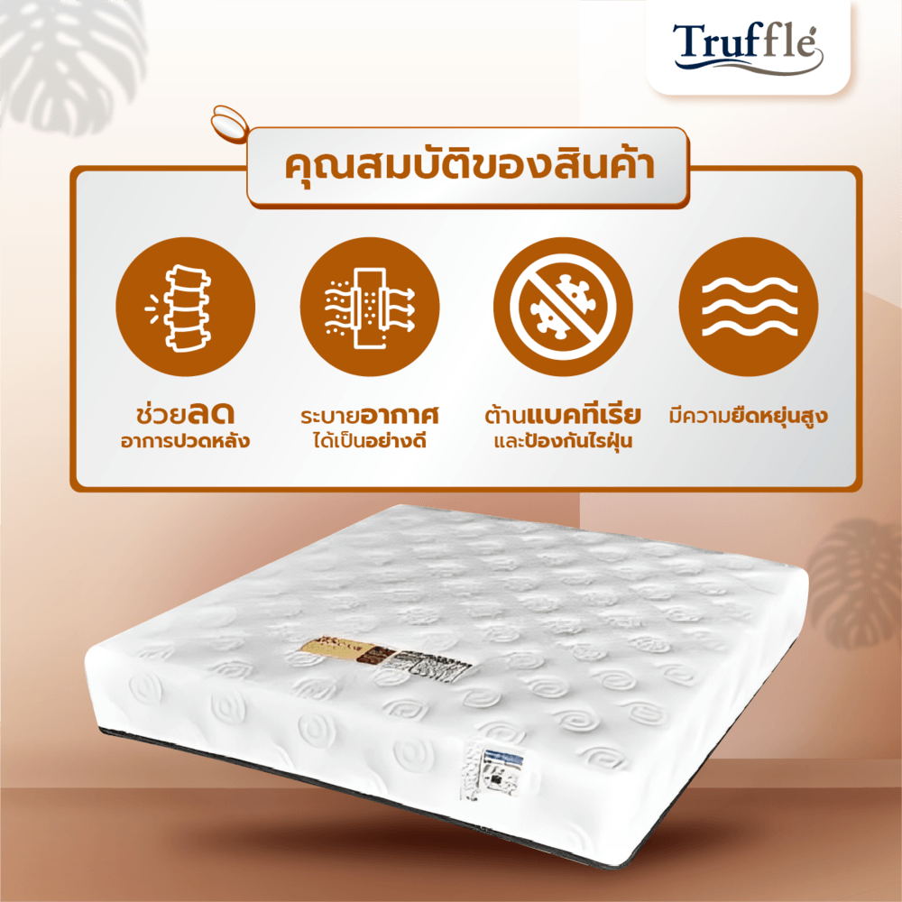 TRUFFLE ที่นอนสปริงเสริมยางพารา รุ่นBente 6ฟุต หนา9" รับประกัน 5ปี