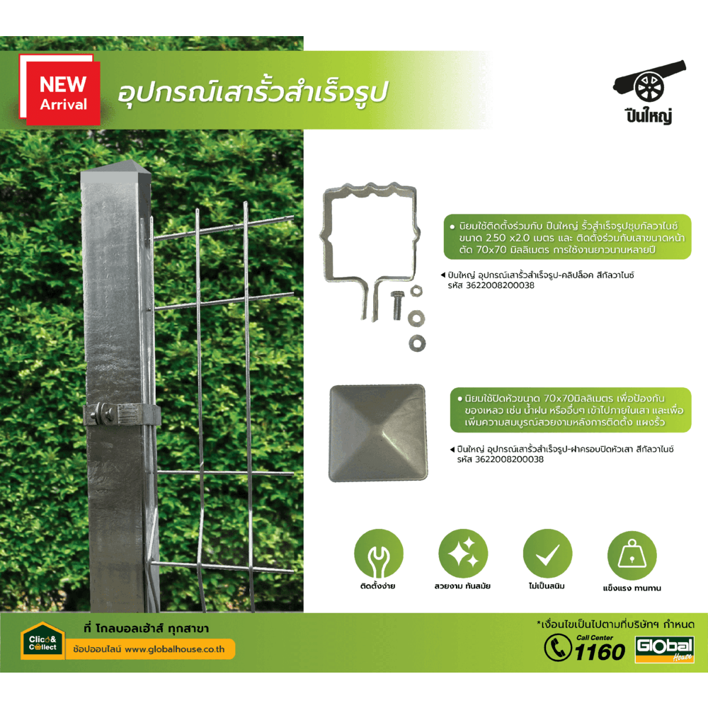 อุปกรณ์เสารั้วสำเร็จรูป – ฝาครอบปิดหัวเสา ขนาด 70x70มม.  สีกัลวาไนซ์