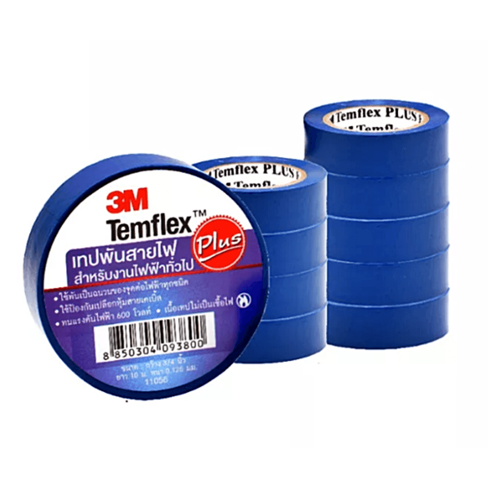 3M เทปพันสายไฟ 3/4นิ้วx10ฟุต #1512 รุ่น TEMFLEX PLUS สีน้ำเงิน