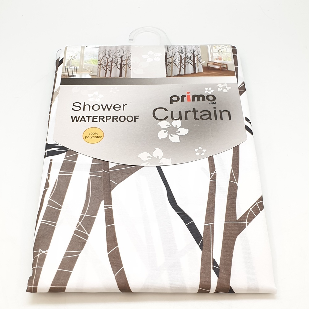Primo ม่านห้องน้ำโพลีเอสเตอร์ ลายต้นไม้ รุ่น DDF006 ขนาด 180x180 ซม. สีน้ำตาล