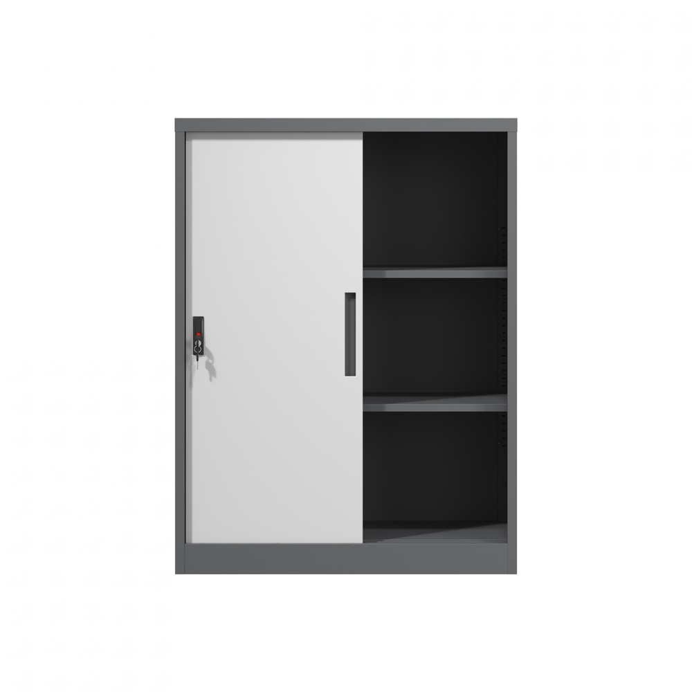 SMITH ตู้เก็บเอกสารแบบทึบบานเลื่อน รุ่น Arlo ขนาด 40x90x120ซม. สีขาว-เทา