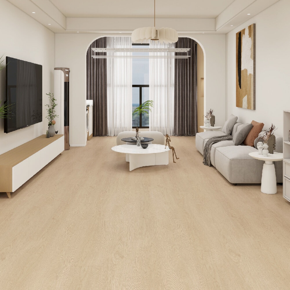 แผ่นปูพื้น SPC Click lock 230x1500x5มม +1มม IXPE  รุ่น AMG7141-2 สี light oak (2.07ตรม./6แผ่น)