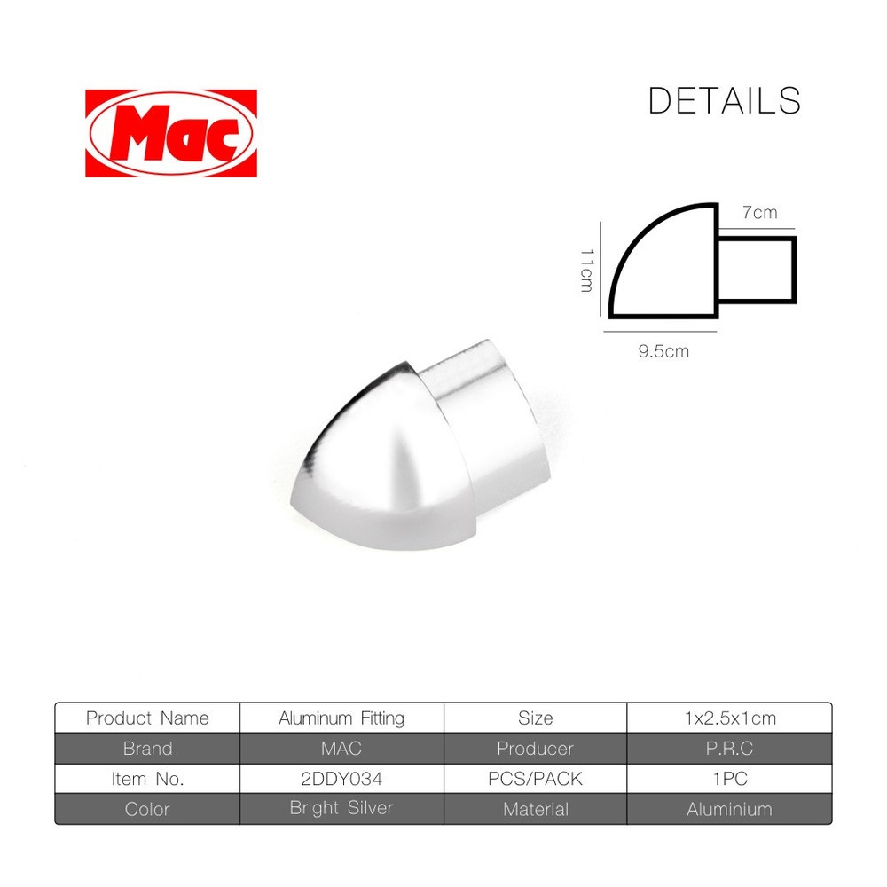 MAC ตัวปิดมุมนอก แบบโค้ง ขนาด 10 มม. รุ่น2DDY034 สีเงินเงา