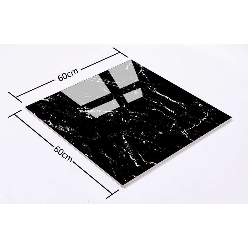 Marbella กระเบื้องพอร์ซเลนปูพื้น 60x60 ซม. รุ่น คาราร่า แบล็ค คลาสสิก BL690 ผิวเงา random (4P)