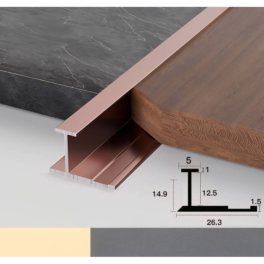 GREAT WOOD แผ่นอลูมิเนียมตัวที สีโรสโกลด์ ขนาด 2.2*2.9*1ซม.