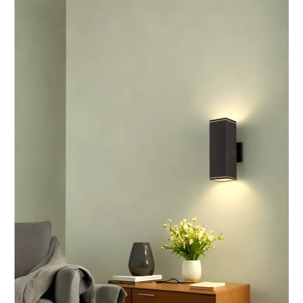 EILON โคมไฟติดผนังโมเดิร์น ทรงกระบอกสี่เหลี่ยม 2*E27 ขนาด 9x9x30cm IP65 รุ่น MVW026-D(B) สีดำ