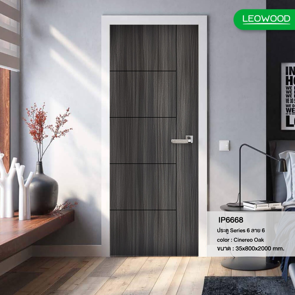 LWD ประตูไม้เคลือบเมลามีนภายใน iDoor S6 ลาย 06 สี Cinereo Oak ขนาด 3.5x80x200 ซม.