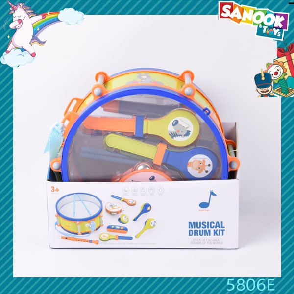 TOYS ของเล่นชุดเซตกลองพร้อมอุปกรณ์ดนตรี 7 ชิ้น#5806E ขนาด 28x12x26 ซม.