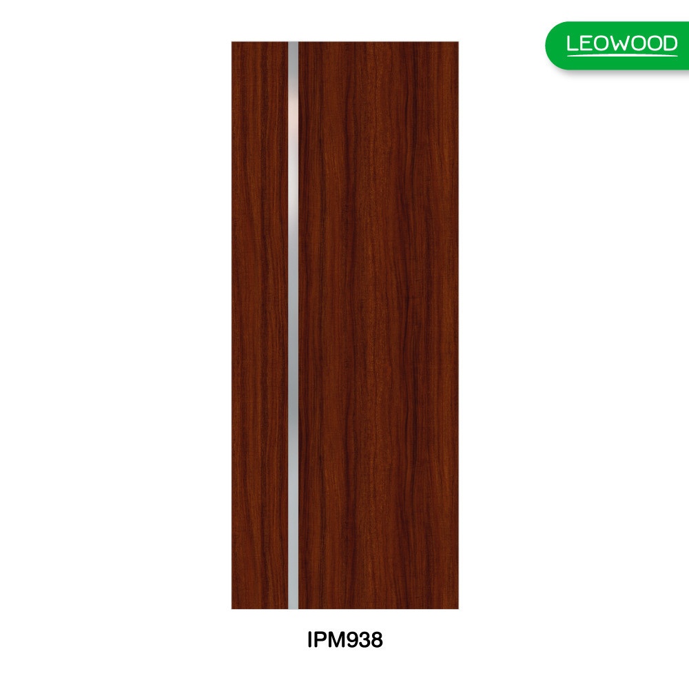 LEOWOOD ประตูปิดผิวเมลามีน iDoor Premium Metal Line เส้นกลาง/สีเงิน 1 เส้น 80x200ซม. มะฮอกกานี