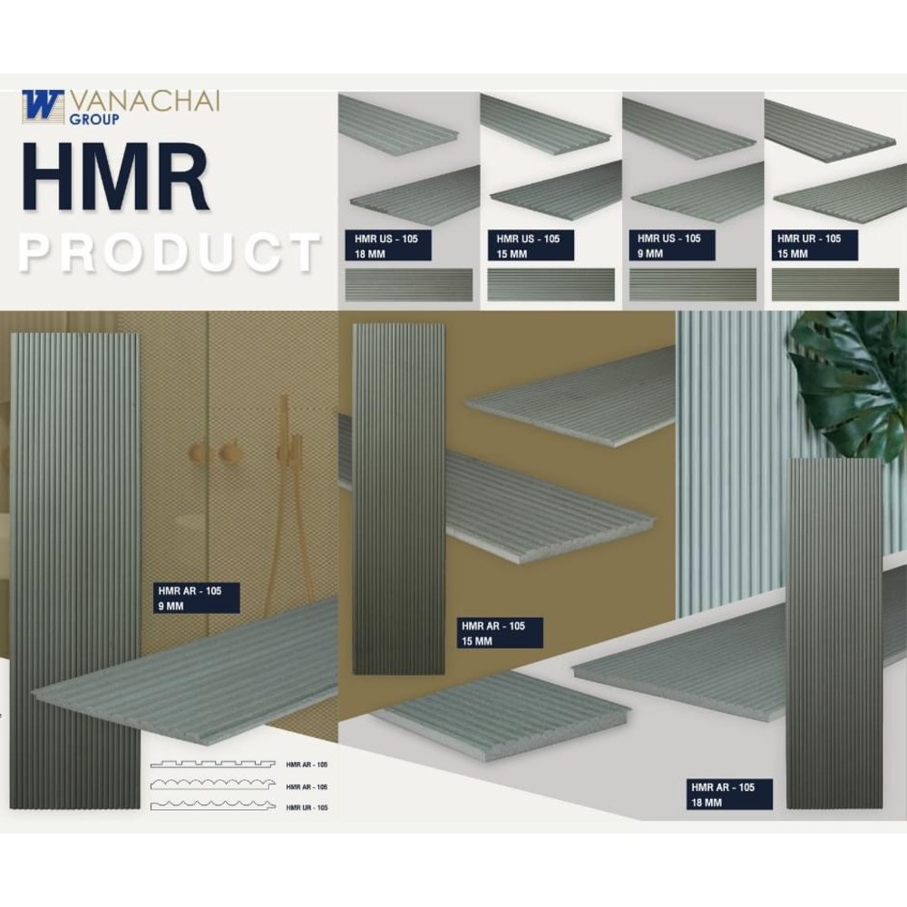 VANACHAI ไม้ตกแต่งผนัง HMR แบบเซาะร่องโค้ง รุ่น AR-165 1.5x20x300 ซม. ( 5 แผ่น/แพ็ค)
