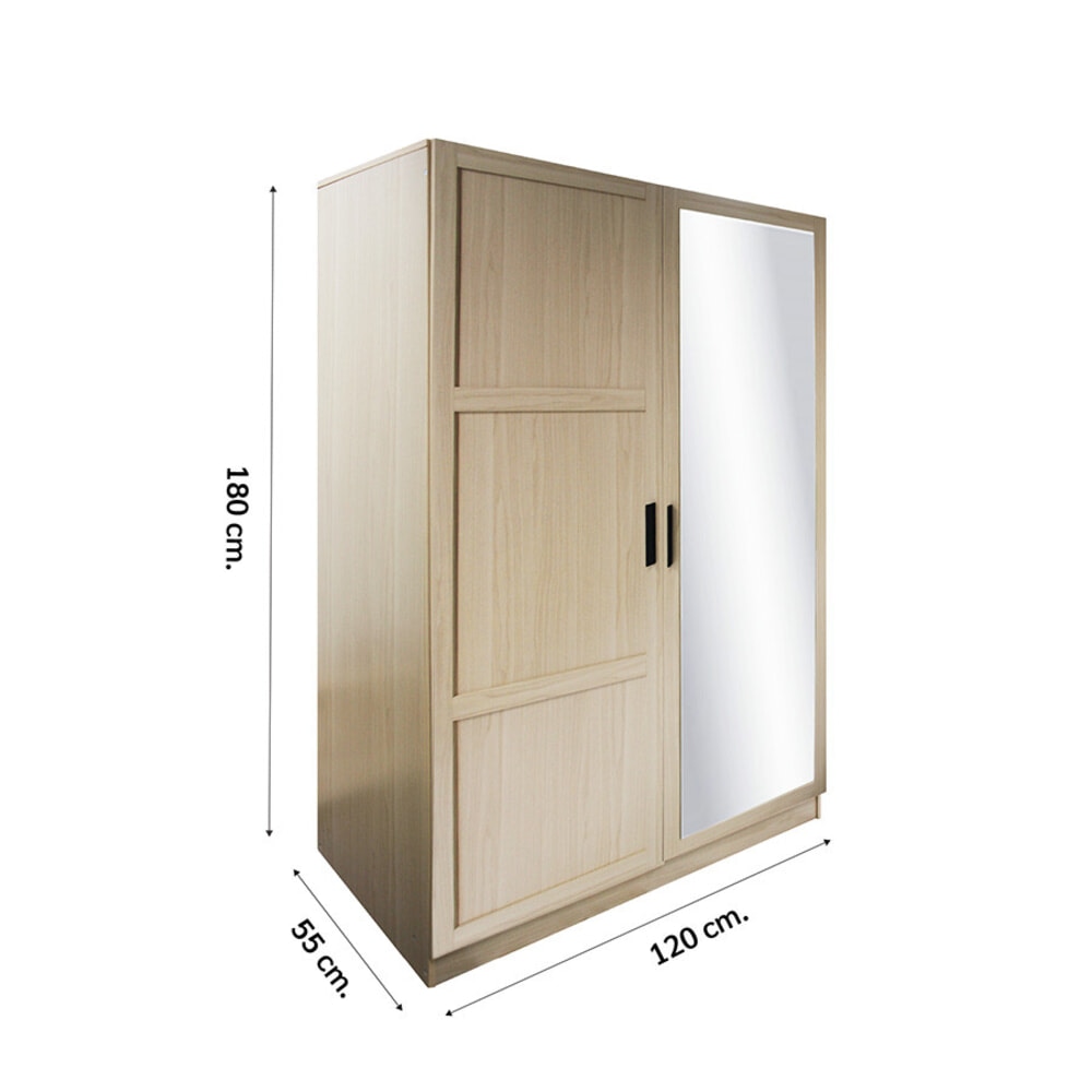 DELICATO ตู้เสื้อผ้า 4 ฟุต 1 บานกระจก 1 บานไม้ รุ่นอแมนด้า ขนาด 119x56x179 ซม.สีบีช