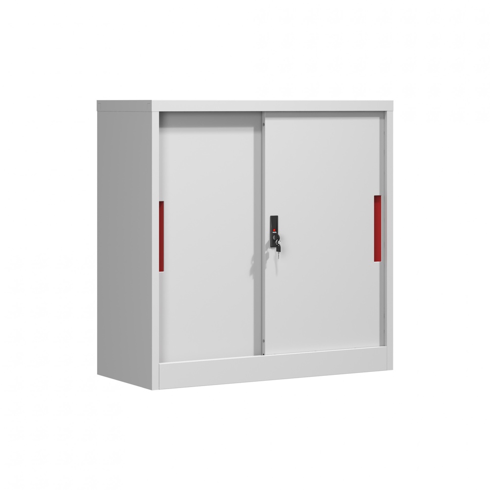 SMITH  ตู้เก็บเอกสารแบบทึบบานเลื่อน รุ่น Artie ขนาด 40x90x90ซม. สีขาว-แดง