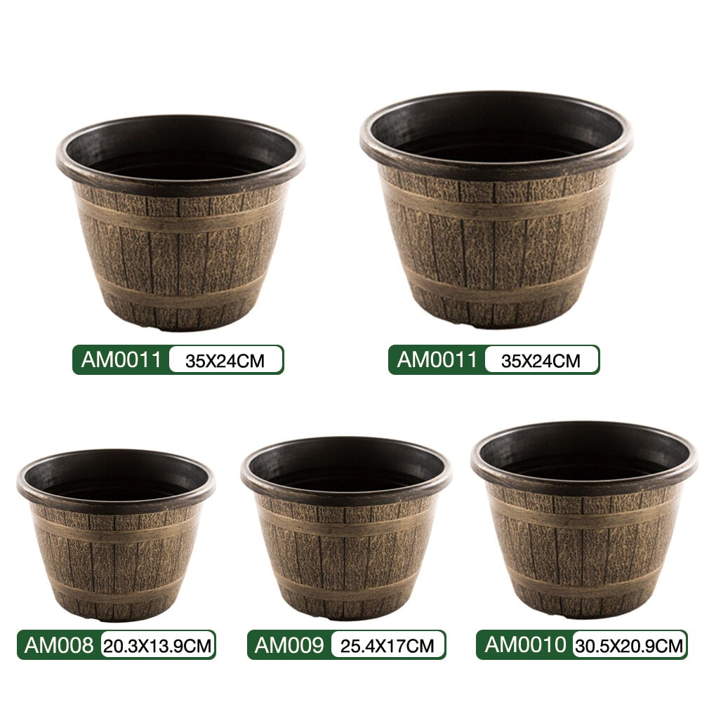 Tree O  กระถางต้นไม้ทรงถังไม้ 16นิ้ว รุ่น AM012 ขนาด 40*27.5ซม.  สีไม้
