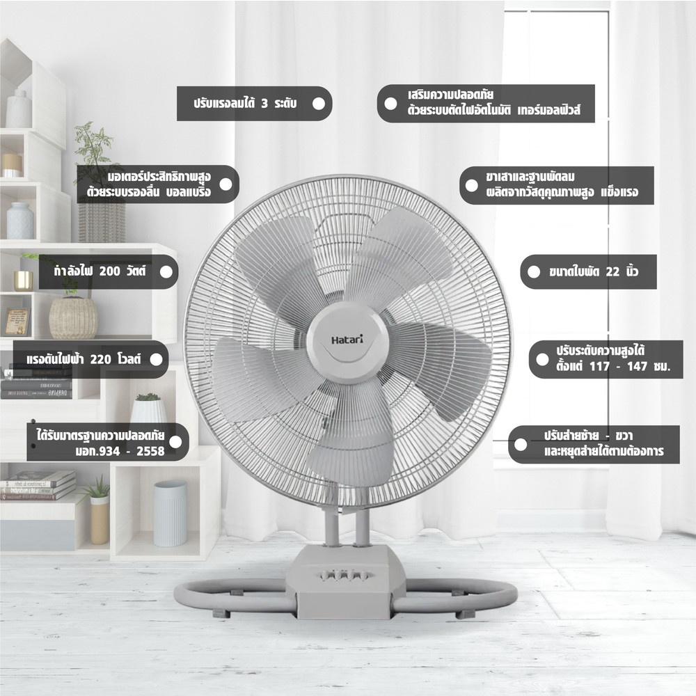 HATARI พัดลมอุตสาหกรรม 22" IT22M1 สีเทา