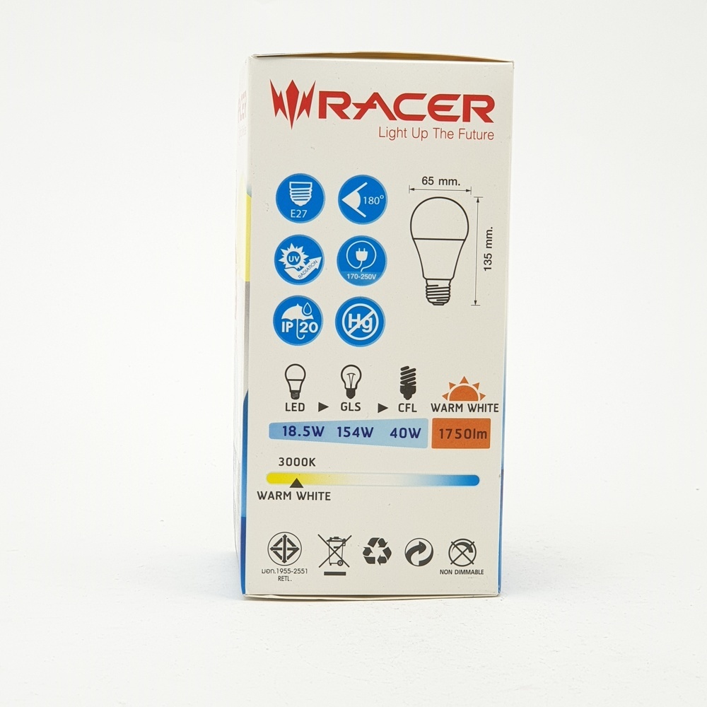 RACER หลอดไฟ LED BULB E27 18.5W รุ่น KATIE LED  แสงวอร์มไลท์