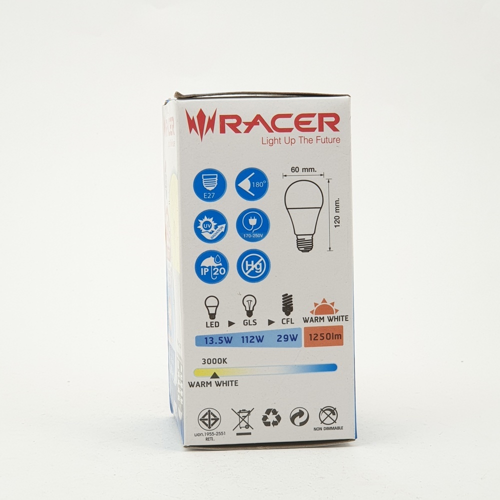 RACER หลอดไฟ LED BULB E27 13.5W รุ่น KATIE แสงวอร์มไวท์