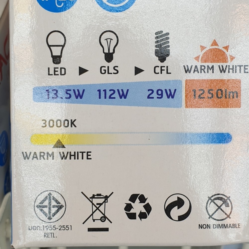 RACER หลอดไฟ LED BULB E27 13.5W รุ่น KATIE แสงวอร์มไวท์