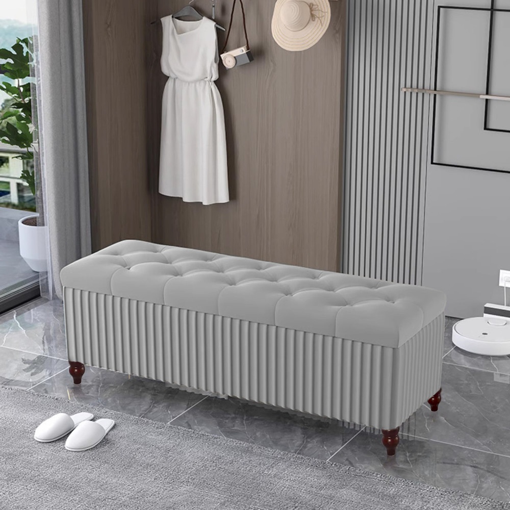 PULITO สตูลเหลี่ยม 2 ที่นั่ง มีที่เก็บของ 40x145x45ซม. PUNA-07 สีเทาอ่อน