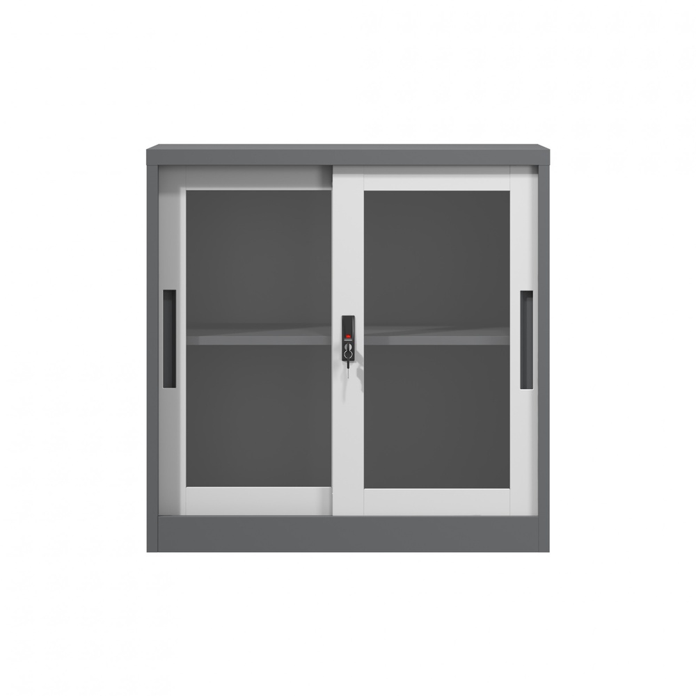 SMITH  ตู้เก็บเอกสารแบบกระจกบานเลื่อน  รุ่น Arlo ขนาด 40x90x90ซม. สีขาว-เทา