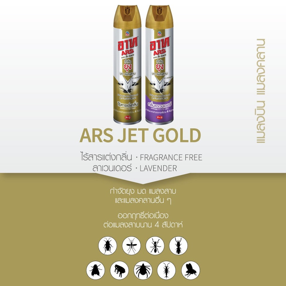 ARS อาท สเปรย์กำจัดยุง มด แมลงสาบ 600 มล. ไร้สารแต่งกลิ่น รุ่น เจ็ท โกลด์