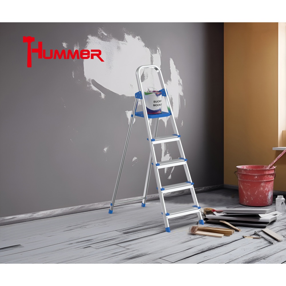 HUMMERบันไดอะลูมิเนียมพร้อมมือจับ 5ขั้น รุ่น GB4028-5 (รับน้ำหนักได้สูงสุด 150กก.)