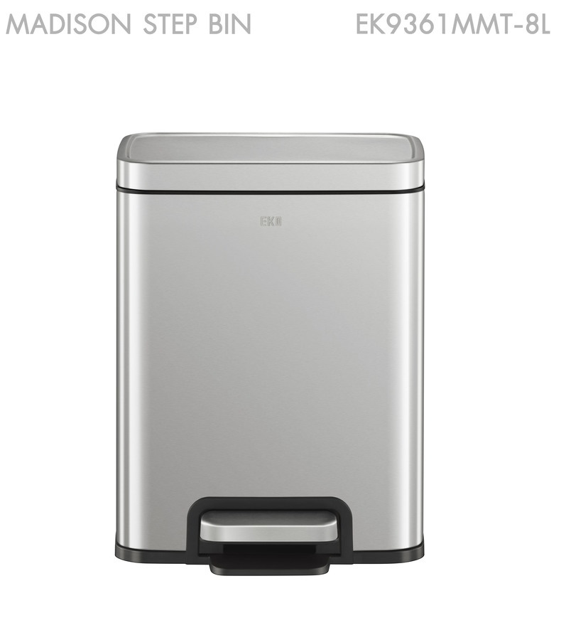 EKO ถังขยะสเตนเลสเหยียบเหลี่ยม 8 ลิตร รุ่น MADISON EK9361MMT-8 ขนาด 24.7x24.4x34 ซม. สีเงิน