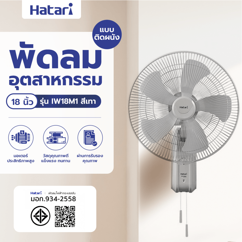 HATARI พัดลมอุตสาหกรรมติดผนัง 18" IW18M1 เทา