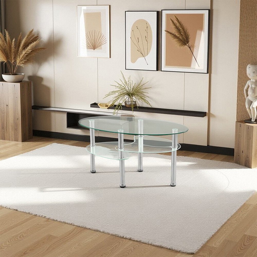 (1/2)DELICATO โต๊ะกลางหน้ากระจก รุ่น Clear  ขนาด50x90x43 ซม. สีเงิน