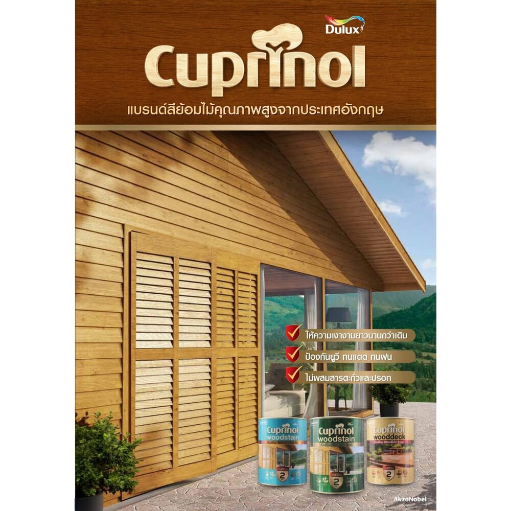 Dulux คิวปรีโนล สีย้อมไม้เงา ขนาด 1 กล. สีไม้สัก