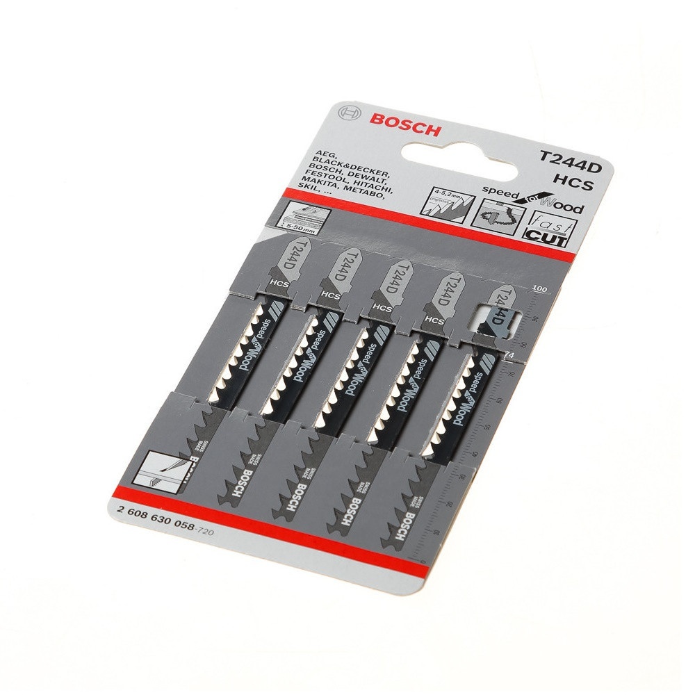 BOSCH ใบเลื่อยจิ๊กซอร์ ตัดไม้โค้ง  รุ่น T244D (5 ใบ/แผง)