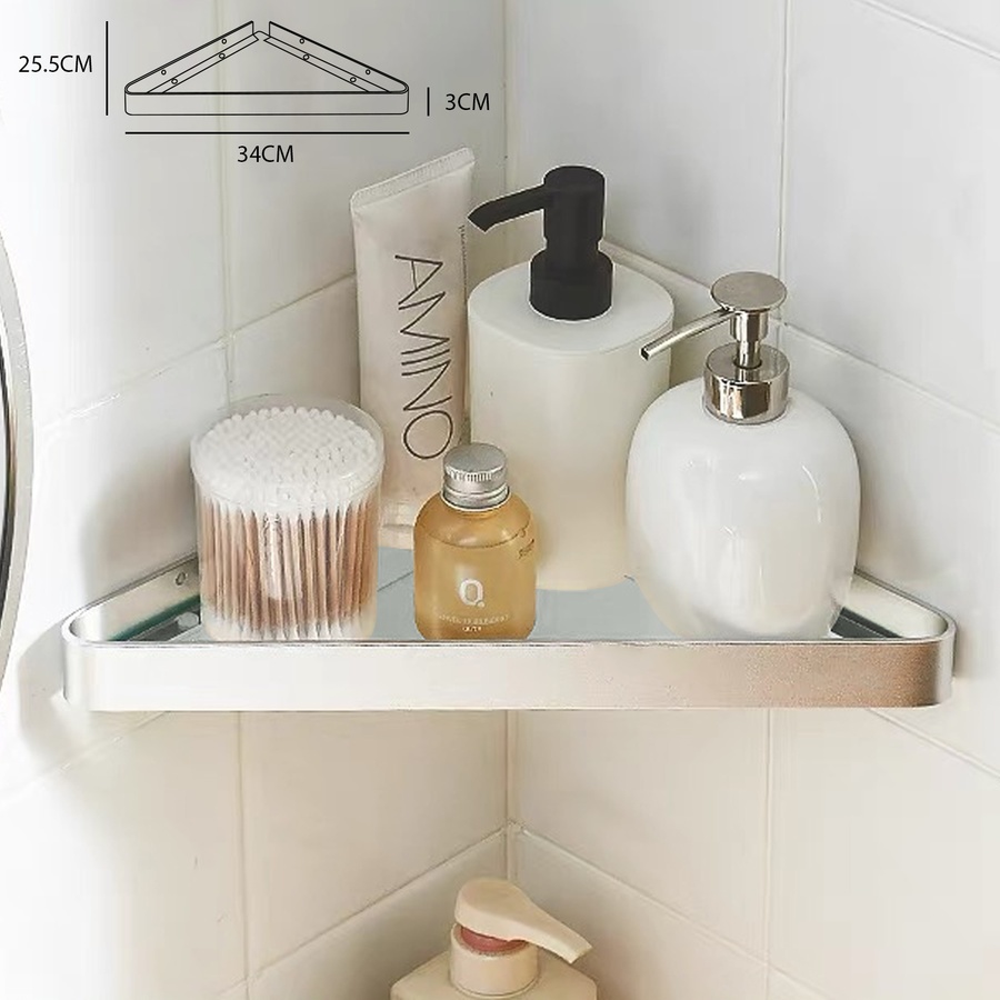 Verno ชั้นวางกระจกขอบอะลูมิเนียมเข้ามุม รุ่น เวนิส BW04 สีเงิน ขนาด 25.5x34x3 ซม.