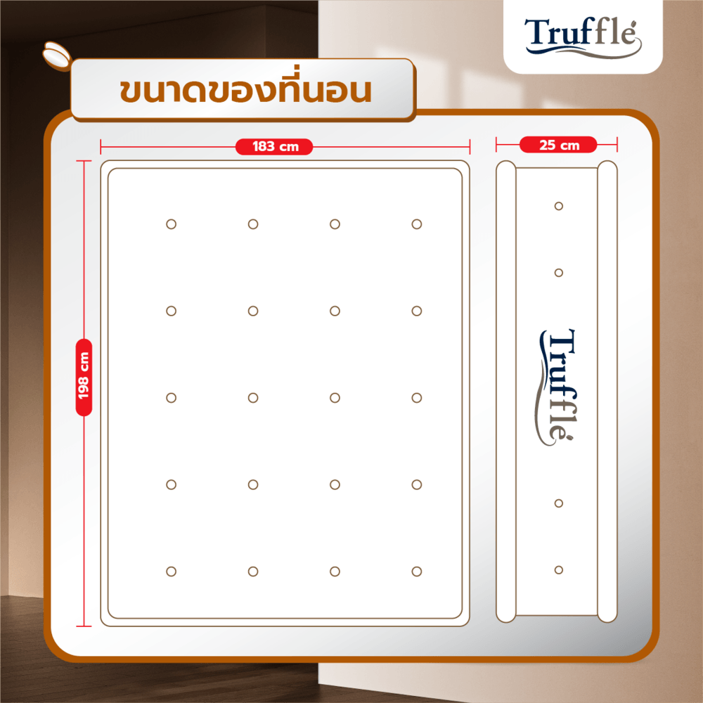 TRUFFLE ที่นอนสปริงเสริมยางพารา รุ่นBente 6ฟุต หนา9" รับประกัน 5ปี